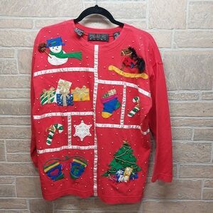 Vintage Chaus Sport Women’s M Holiday Christmas Theme Top 3/4 Sleeve Applique